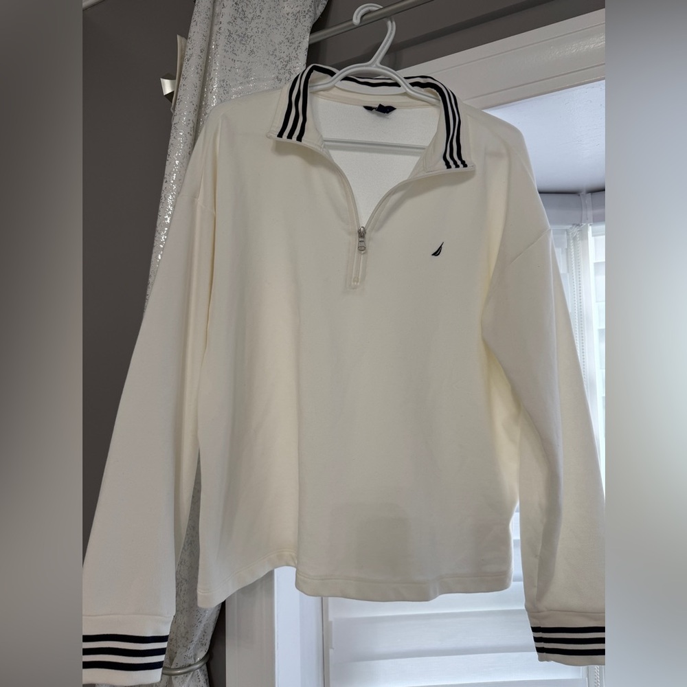Nautica Women’s Quarter Zip Pullover White and Black